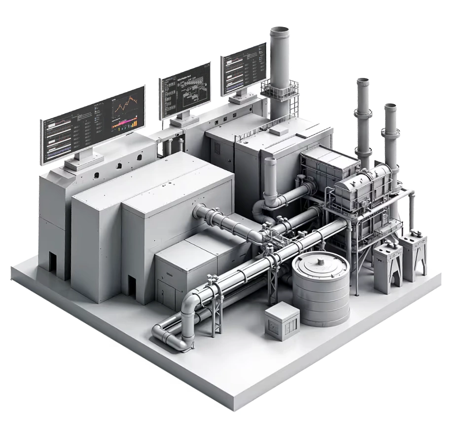 Industrial process plant with Conundrum AI monitoring dashboards